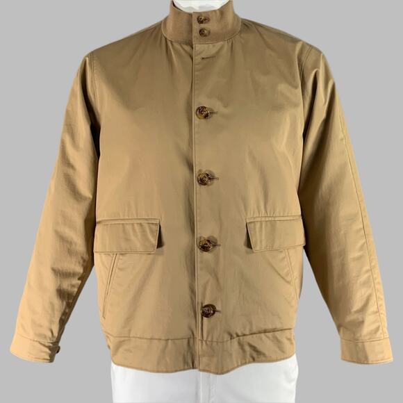 LORO PIANA Size XL Khaki Solid Cotton Buttoned Jacket - Picture 1 of 7